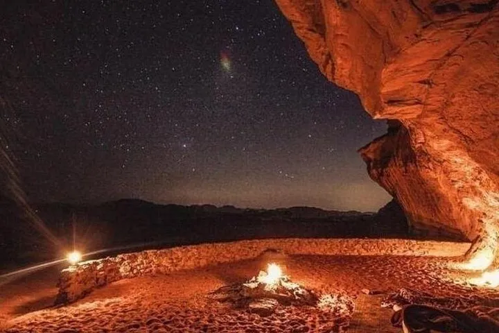 Luxury Bedouin tent with private bathroom at a Wadi Rum overnight jeep tour camp in Jordan
